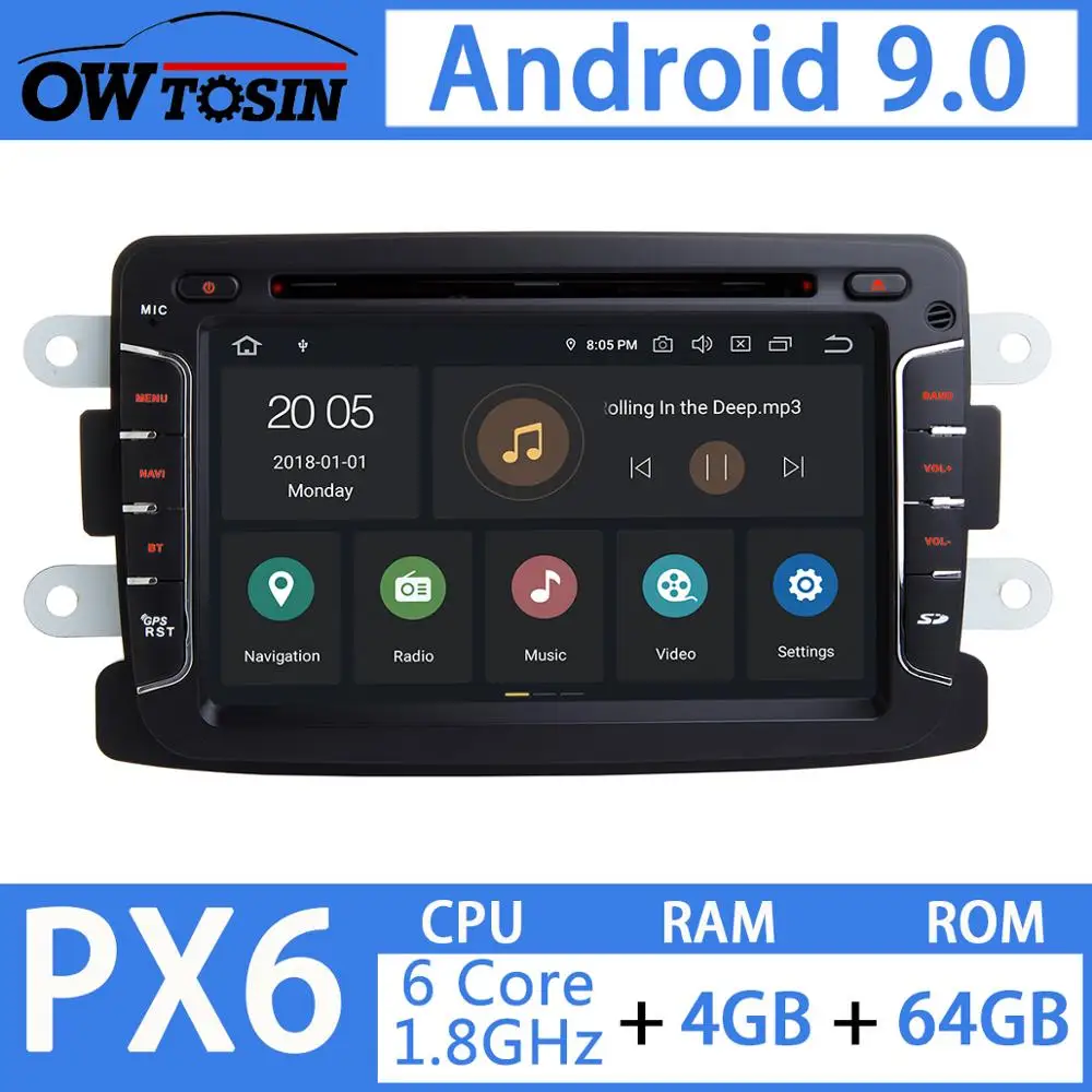 Android 9,0 PX6 4G+ 64G Автомобильный мультимедиа для Dacia Sandero Duster Renault Captur Lada Xray 2 Logan GSP радио головное устройство DSP CarPlay
