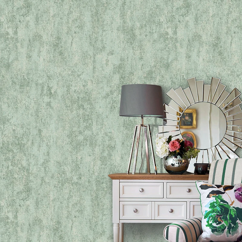 

American Style Personalized Vintage Wall Paper Roll Solid Color Non-woven Wallpaper For Walls Retro Green Wallpapers Plain