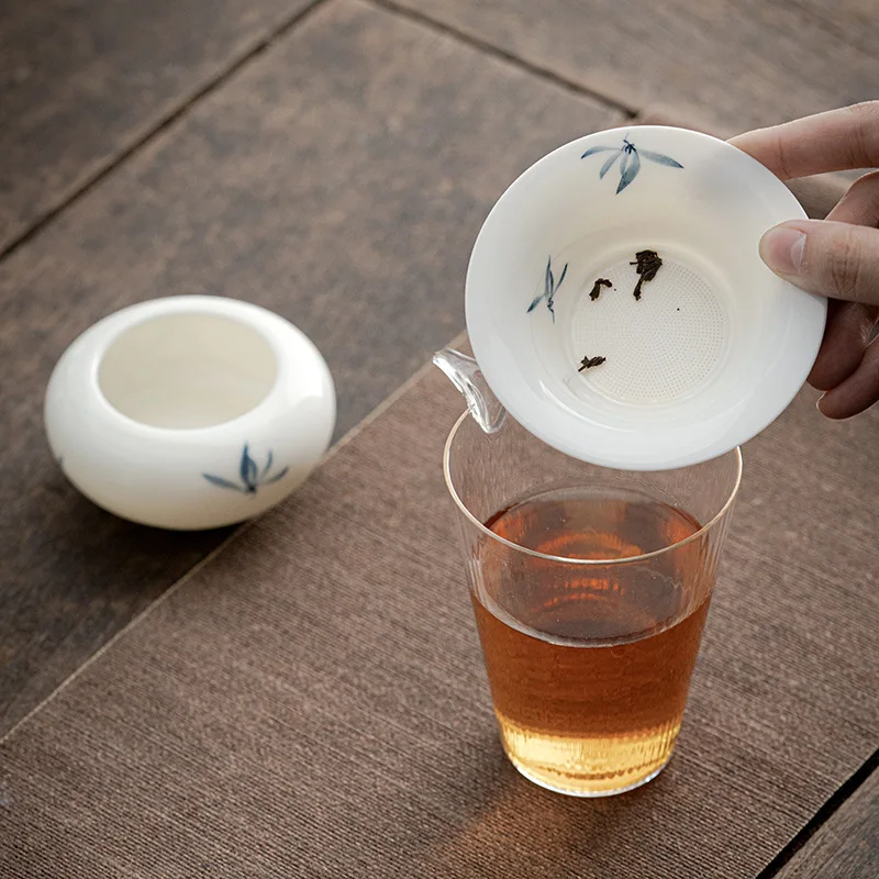 Hand Painted Butterfly Orchid Ceramic Tea Infuser Tea Maker Loose Leaf Spice Filter KungFu Strainer Ceremony Teaware