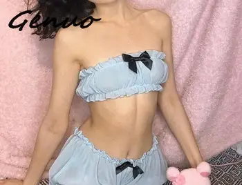 

Genuo New 2019 Blue Mesh Sheer Sexy Two Piece Set Tube Top And Shorts Cute Outfits For Women Summer Suits 2 Piece Lounge Wear
