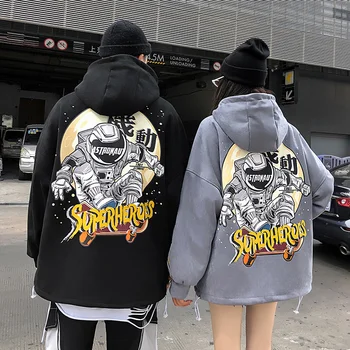 

Aolamegs Jackets Men Cartoon Print Casual Tracksuit Harajuku Plus Velvet Half Hooded Jacket Fashion All-match Streetwear Autumn