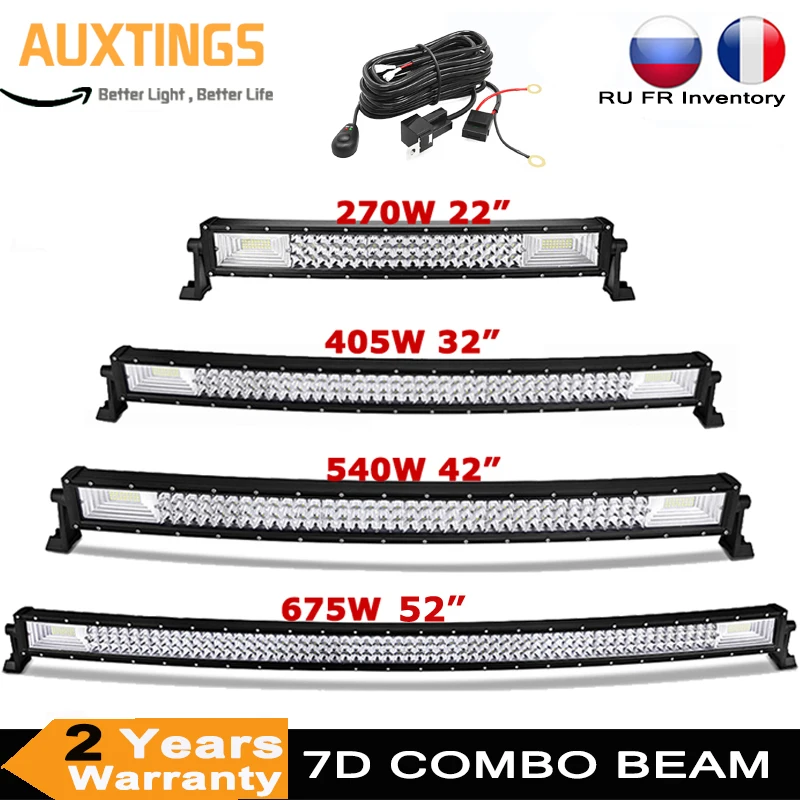 22 32 42 52 Pollici 270W 405W 7D Off Road Led Light Bar Curvo Led Luci Di Guida 4X4 Offroad Truck Suv Atv Trattore Barca 12V 24V