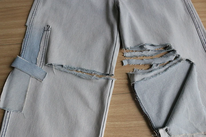 WHITNEY WANG Jeans Autumn Fashion Streetwear Ripped Frayed Holes Jeans Women High Street Denim Pants