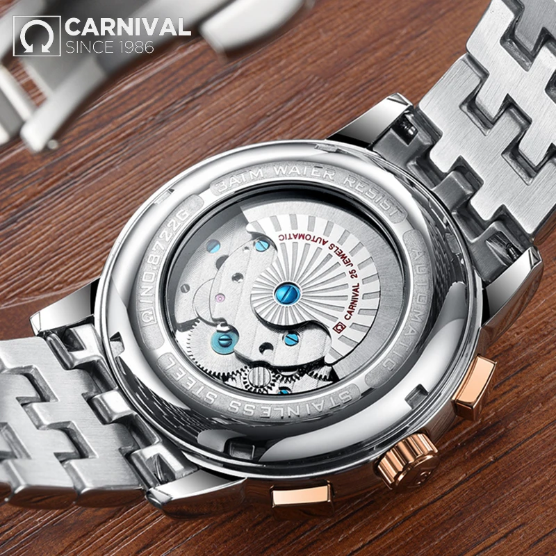Карнавал деловые часы Мужские автоматические светящиеся часы мужские Tourbillon водонепроницаемые механические часы лучший бренд relogio masculino