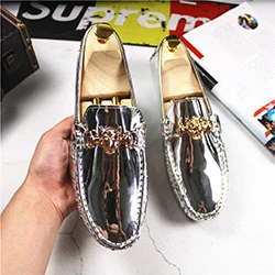 Silver D8812-55 Летняя кожаная обувь для мужчин; Мужская обувь унисекс с блестками; мужские мокасины; лоферы; дышащая повседневная обувь; цвет золотой, серебряный; Tenis Masculino - Цвет: Silver D8812-55