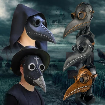 

3 Color Plague Doctor Mask Halloween Costume Bird Long Nose Beak Latex Steampunk Cosplay Mask for Halloween