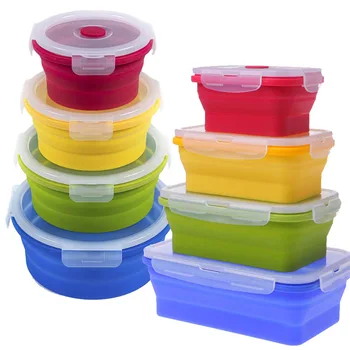 

Set of 4PCS Round / square Silicone Lunch Containers Collapsible Food Storage Containers-Prep/Storage Bowls with Lids