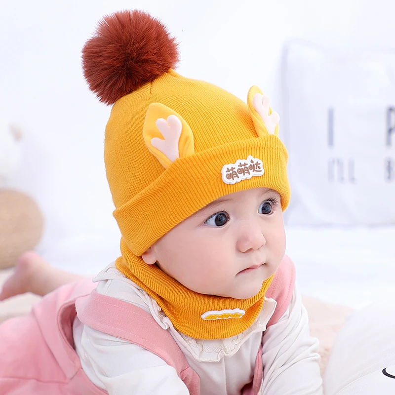 Cute yellow 19 теплые детские шапки с героями мультфильмов, Милые Удобные Хлопковые шапки для новорожденных мальчиков и девочек 0-6 месяцев, модные вязаные зимние аксессуары - Цвет: Cute yellow