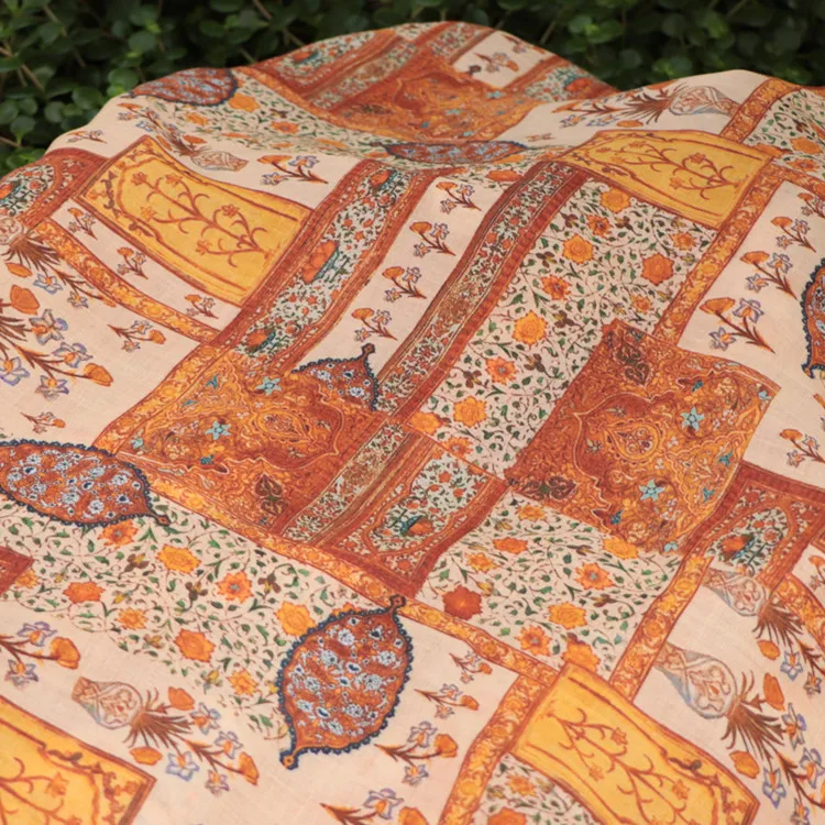 

High-end pure ramie patchwork fabric digital printing fabric summer thin style Clothing robe dress material