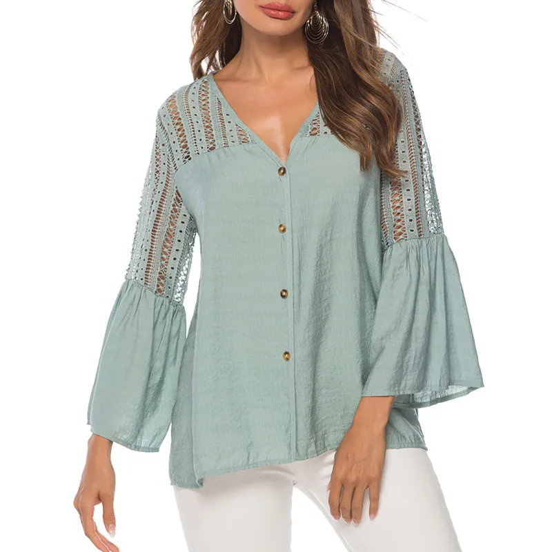 Большие размеры модные повседневные женские блузки 2020 весенние кружевные