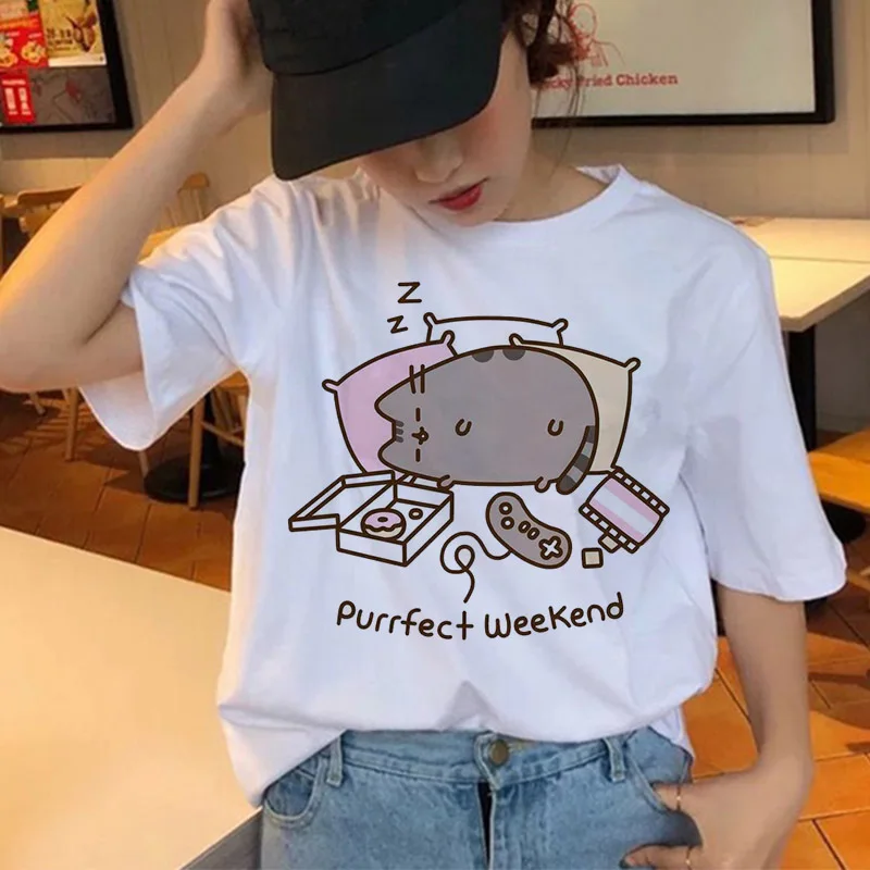 Женские футболки с котом, Harajuku, забавная мультяшная Kawaii футболка, Ullzang, милая, 90 s, графическая, Корейская футболка, модные топы, футболки для женщин