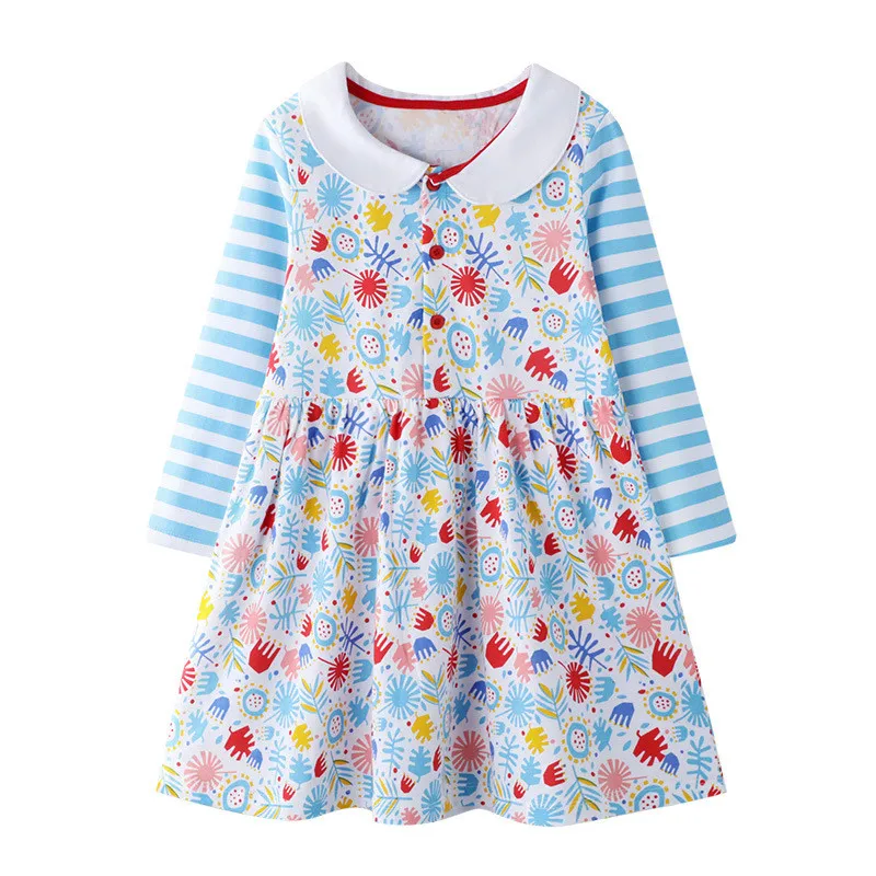 VIDMID платье с длинными рукавами для маленьких девочек Детские Платья с цветочным рисунком хлопковые платья для детей от 2 до 7 лет Одежда для девочек - Цвет: as photo