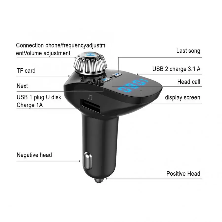 2.1A/1A двойной USB быстрая зарядка автомобиля BT Hands-free стерео fm-передатчик MP3-плеер TF автомобильный fm-передатчик Acouto Автомобильный Универсальный