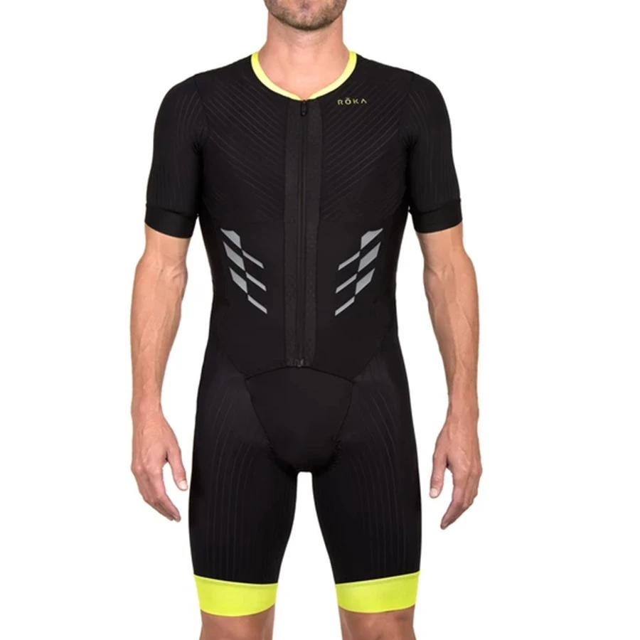 ROKA summer mens cycling skinsuit trisuit triathlon cycling jersey ciclismo swimming running MTB bike clothing non-slip webbing - Цвет: Черный