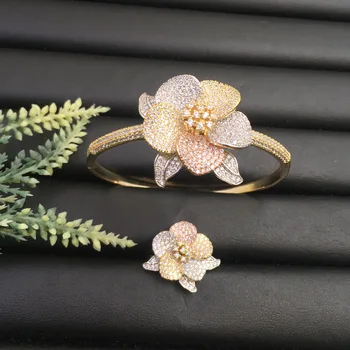 

Vanifin Fashion Jewelry Exaggerated Fortunate Hopeful Tulip Micro Plated Party Romantic Bangle With Ring Banquet Daily Best Gif