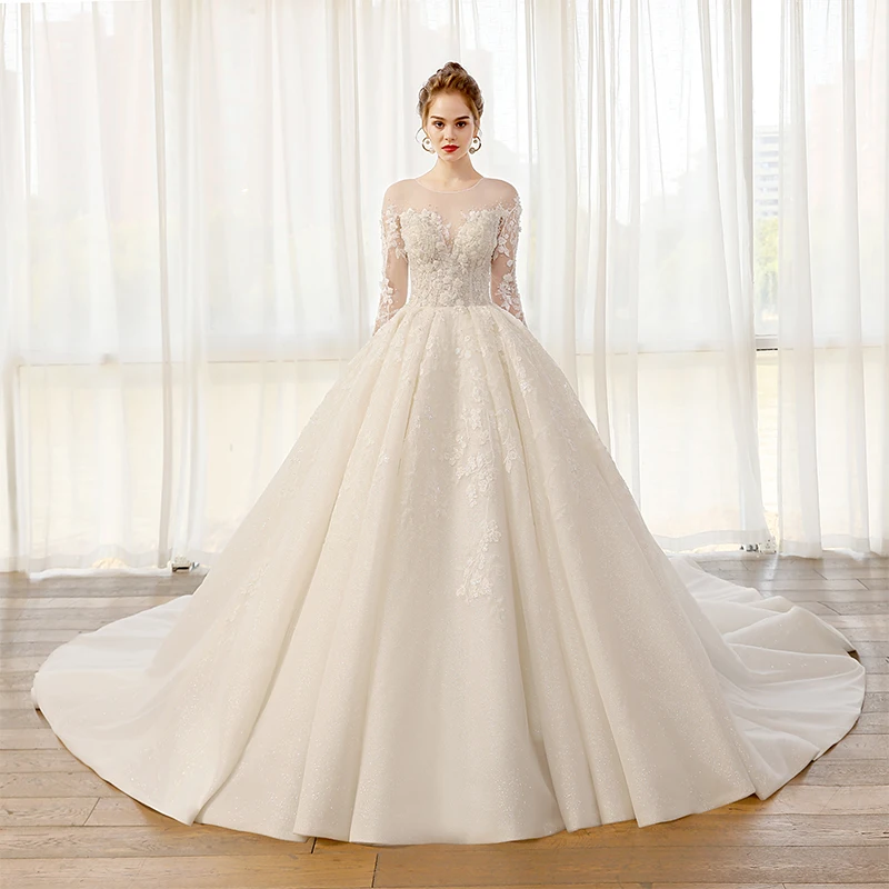 

SL8183 plus size wedding dress with long sleeves formal women bridal gowns illusion bodice wedding ball gowns for girls cheap
