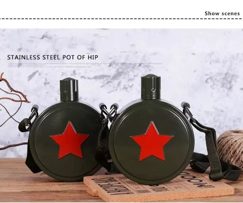 

chinese army Old-fashioned outdoor Water Bottles green Drinkware stainless Marching pot chair mao Hip Flasks coffee cup