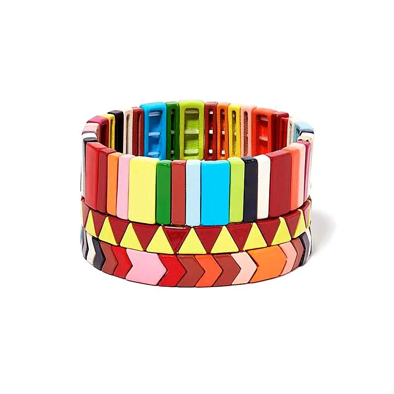 

Bohemian Bracelet Handmade Friendship Braided Stackable Enamel Rainbow Tile Bracelet Fashion Street Photography Bangles Dropship