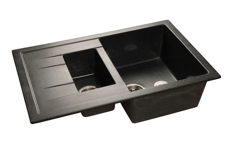 Мойка кухонная врезная GranFest GF-Q775KL цвет черный 775х500х200 мм две чаши / раковина для