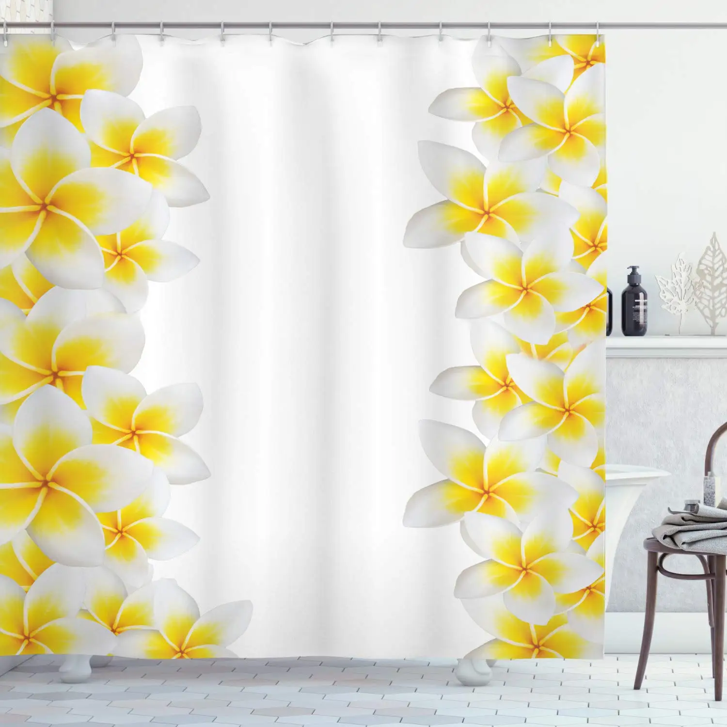 

Hawaiian Decorations Collection, Frangipani Blossom Exotic Nature Garden Plumeria Flower Frame Relaxation Image, Polyester