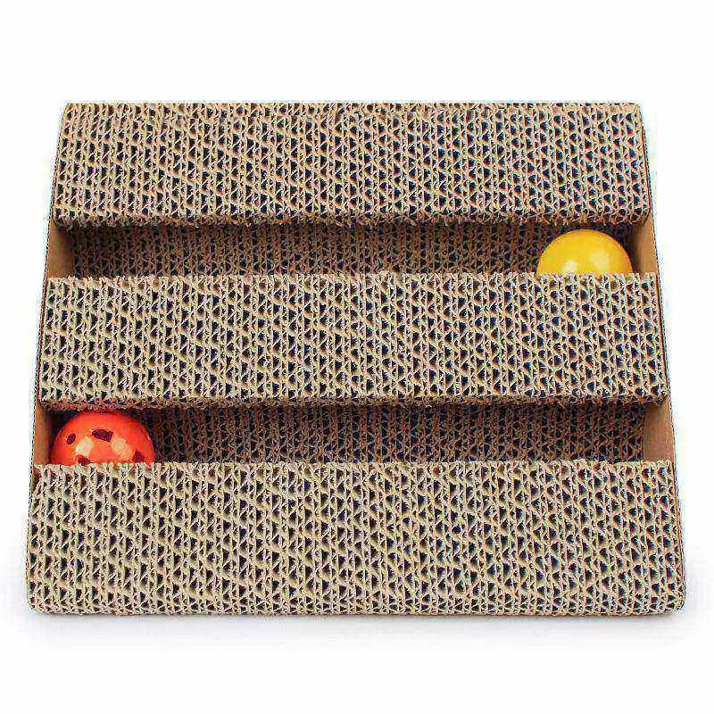 

Cat Toy Scratch Paper Scratcher Board Durable Pad Scratching Posts Corrugated With Bell Balls