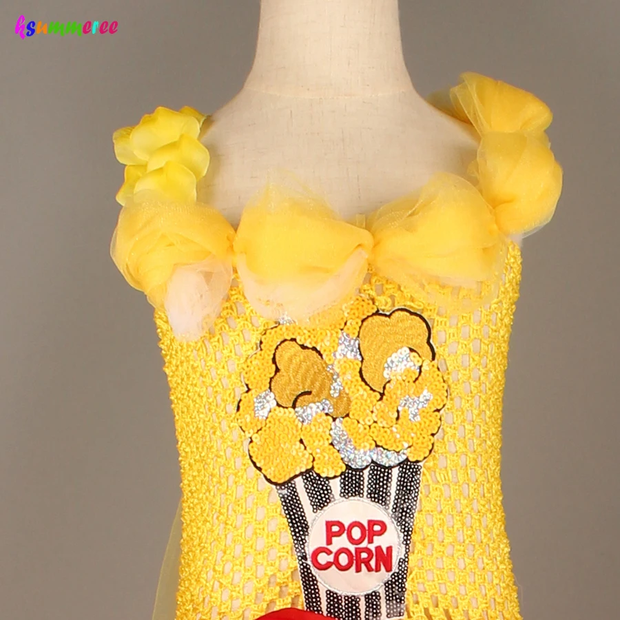 Adorable Popcorn Inspired Girls Tutu Dress Red & White Tulle Children Birthdays Halloween Dress Up Costume Kids Flower Ball Gown