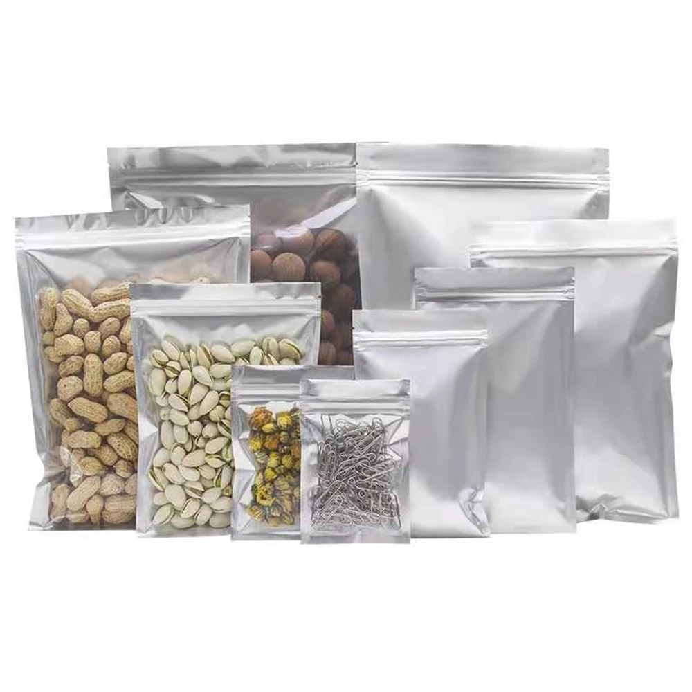

100Pcs Clear Pure Mylar Foil Zip Lock Bag Self Grip Seal Resealable Tear Notch Food Pouches for Snack Coffee Bean Snack Tea Pack