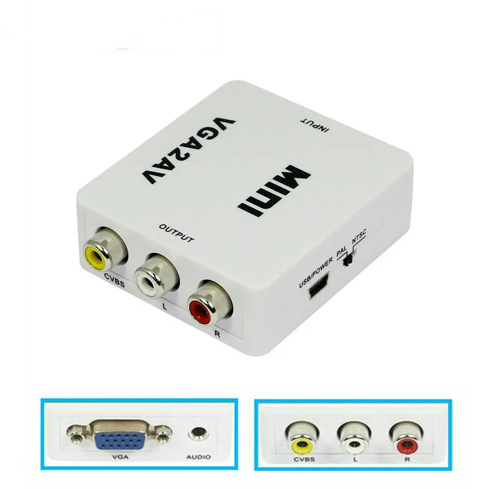 

1080P Mini VGA to AV RCA Converter with 3.5mm Audio VGA2AV/CVBS Adapter for PC NTSC PAL