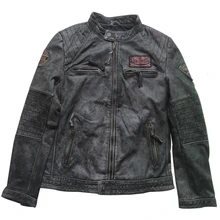 Новинка, винтажная Мужская мотоциклетная кожаная куртка, панк стиль, Воловья кожа, Бомбер, байкер, мужские зимние пальто, M-XXXXL