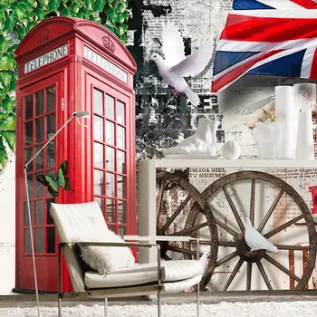 

Custom 3D European Retro Vintage Red Phone Booth Background Wallpaper Mural