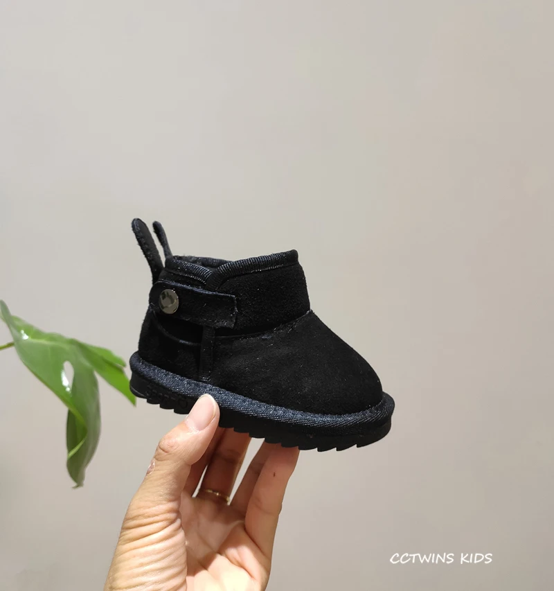 CCTWINS/детская обувь; коллекция года; Сезон Зима; модные детские зимние ботинки; детская черная обувь из натуральной кожи; повседневные теплые короткие ботинки для девочек; SNB047