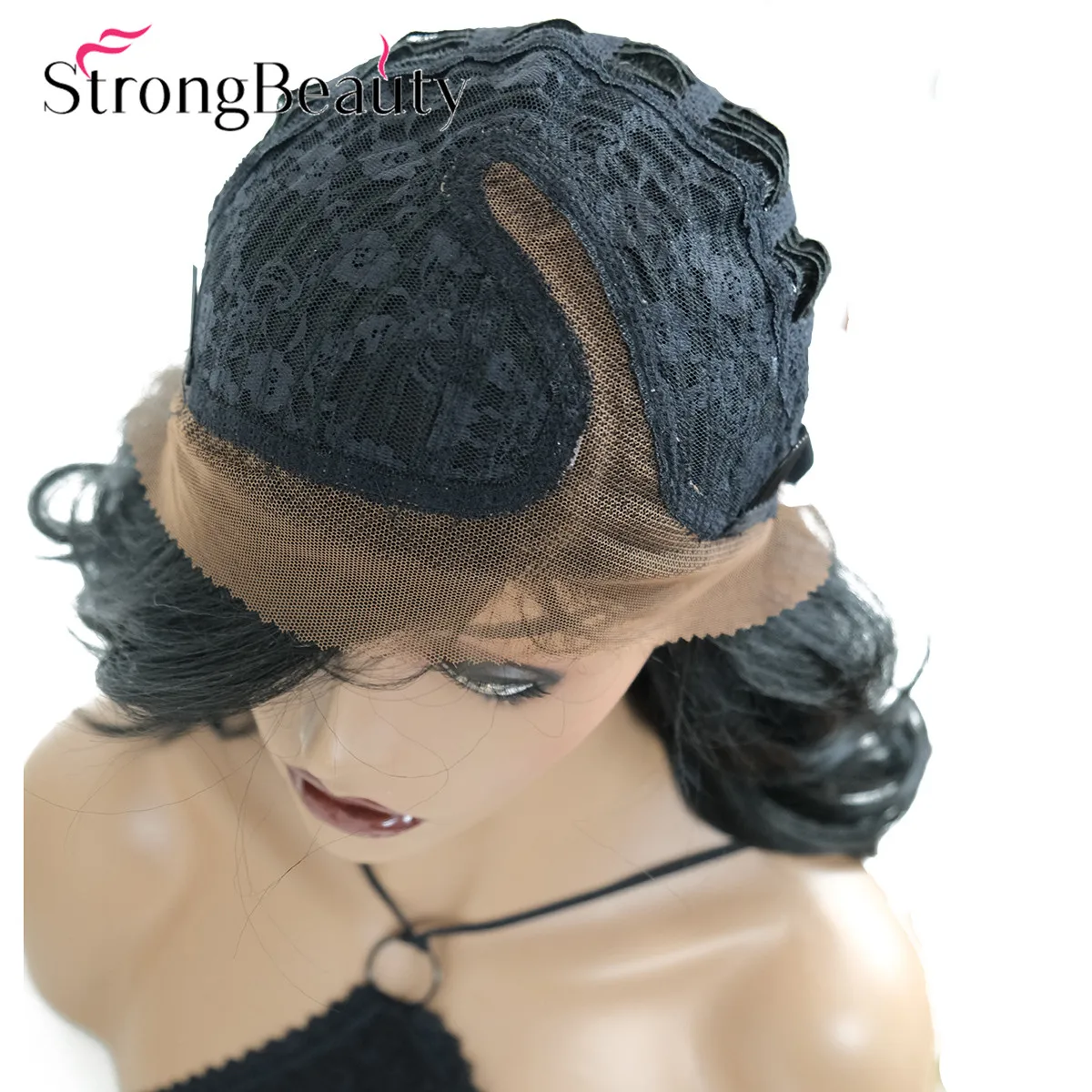 StrongBeauty Женские синтетические парики на кружеве темно-черные вьющиеся волосы длинные парики на шнурке натуральные
