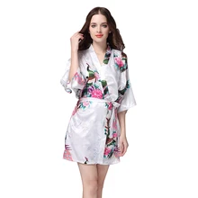 Шелковая ночная рубашка женская летняя с рукавом Павлин сексуальная пижама Халат большой размер домашняя одежда для сна