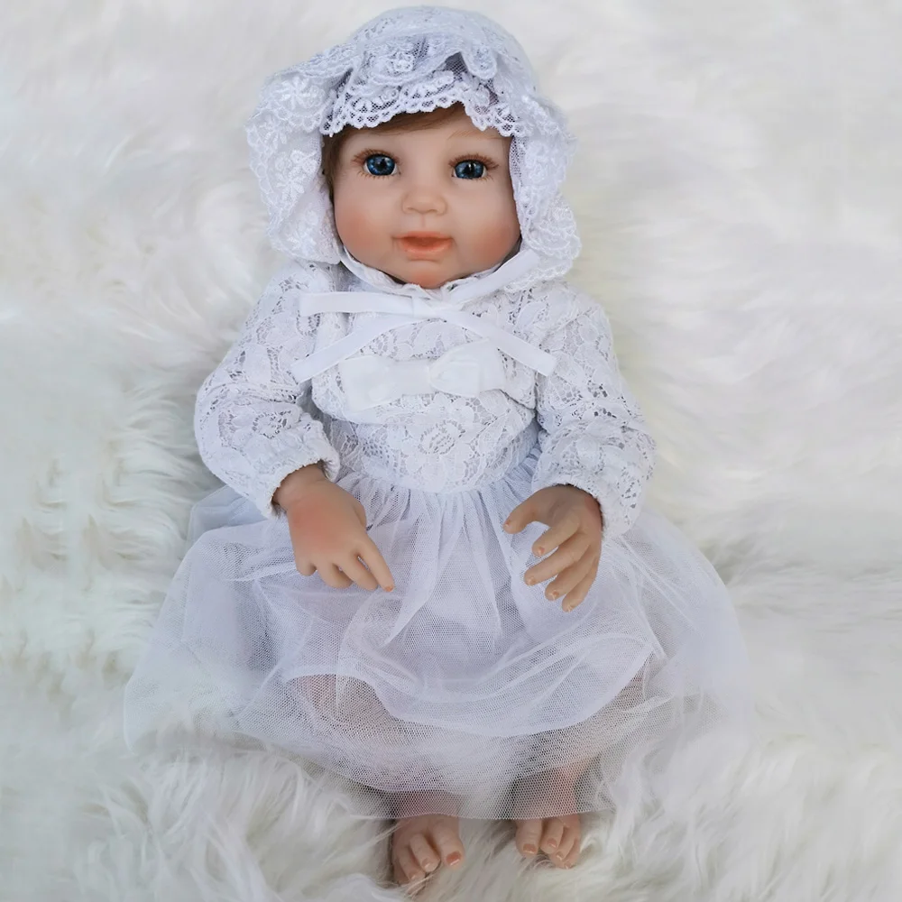 20 дюймов Мягкие силиконовые куклы Reborn Baby, реалистичные куклы для новорожденных, белое платье принцессы для малышей, подарок на день рождения для девочек, bebe reborn