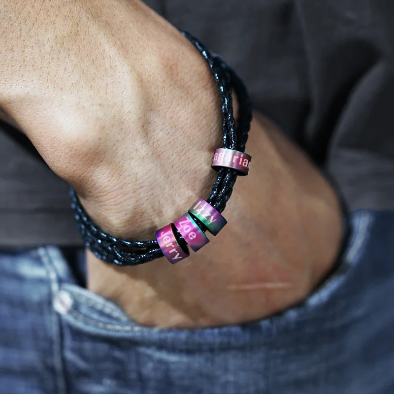 PolishedPlus Customized Titanium Braid Leather Name Letter Bracelets custom personalized Men Fashion Cool birthday gift | Украшения и