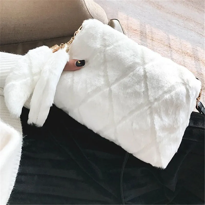 Soft Warm Fur Bag Shoulder Bag Female Leopard Female Bag Large Plush Winter Handbag Winter Messenger Bag Fashion