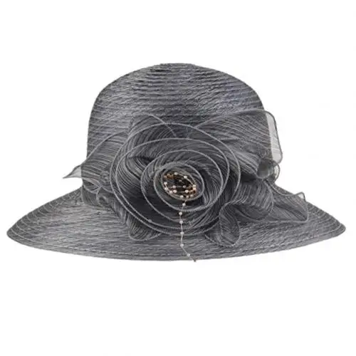Dark Gray Винтажная Цветочная органза с широкими полями женская шляпа от солнца Кентукки Дерби церковное платье шляпа от солнца Кепка - Цвет: Dark Gray