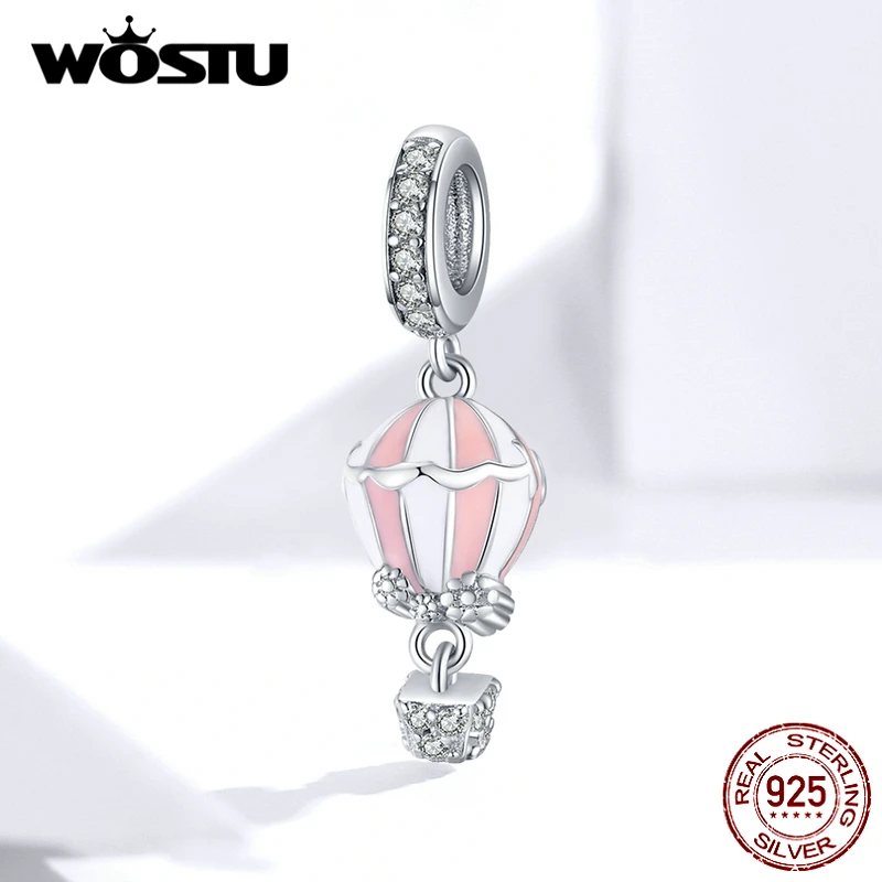 WOSTU, 925 пробы, серебряный, романтичный шар, амулеты, розовая эмалированная бусина, подходит для оригинального браслета, сделай сам, подвеска, ожерелье, 925, ювелирное изделие CTC137