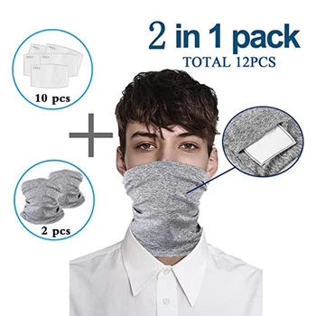 

Hot 2 Pcs Multi-purpose Neck Gaiter Face Cover Bandanas Scarf Headwear with PM2.5 Filters Anti Dust for Outdoors IE998