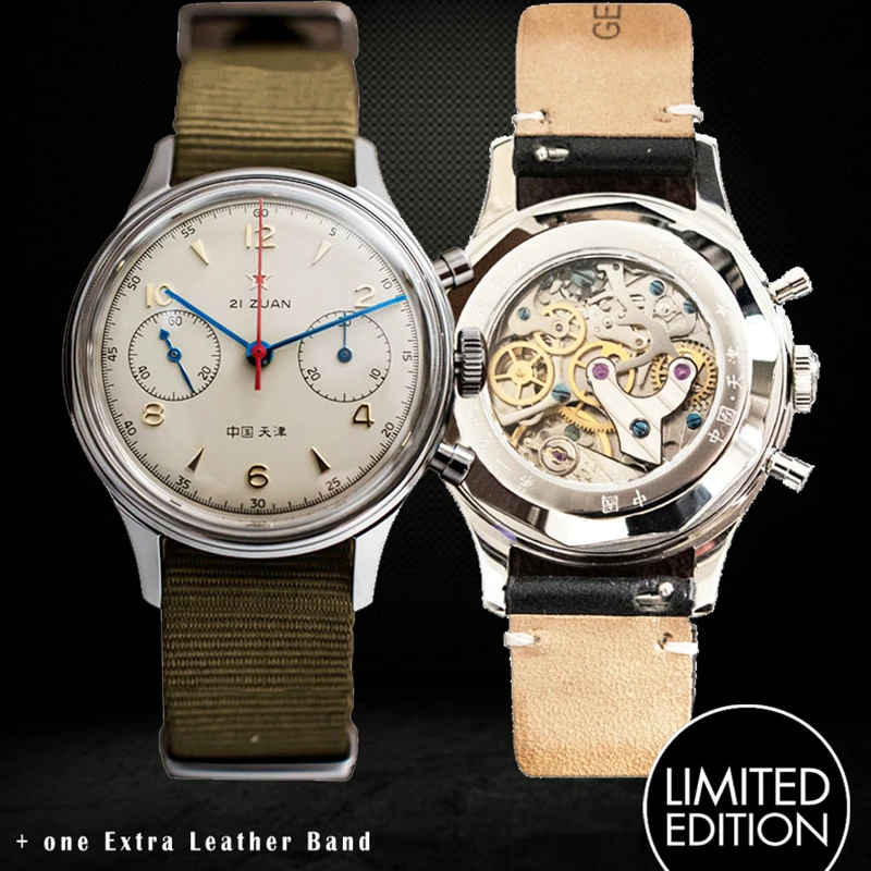 Man Retro 38mm Chronograph Watches 1963 Pilot Seagull Movement st1901 Men Watch Waterproof Military Sapphire Male Wristwatches afbeelding