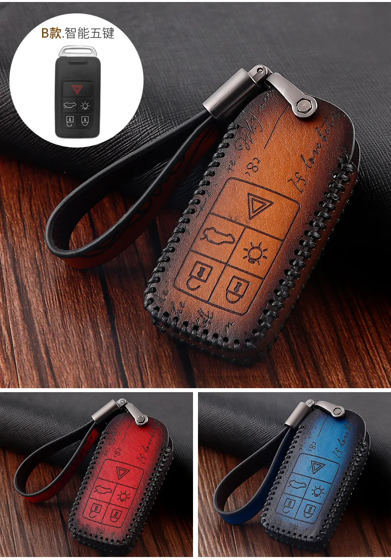 Online Accesorios para el coche de cuero genuino Auto Remote Key Case Cover Holder piel Shell Fit para Volvo S40 S60 S70 S80 s90 V40 V60 XC60