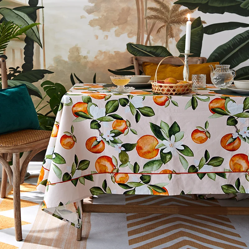 

Orange tree handmade party table cloth cover rectangular cotton tablecloth customizable