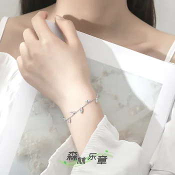

S925 Fine Silver MORI Series Leaves Bracelets Women INS Korean-style Students Hipster Best Friend Bracelet Lovers' Day Gift Hand