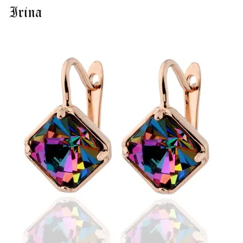 Irina New Style Cube Fashion Earrings Square Drop Earrings For Women Luxury Jewelry Gift 585 Rose Gold Color Elegant Earrings