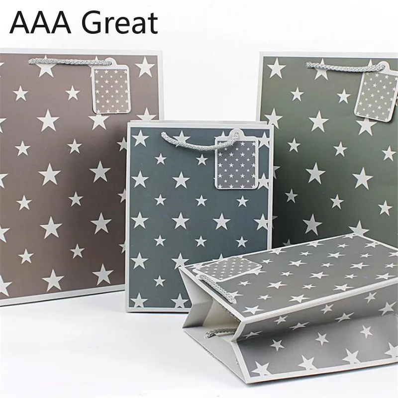 

48Pcs/Lot Exquisite Gift Bags Simple Brief Business Wedding Paper Shopping Bag Packing Articles Stars Handle Clothes Pouch Party