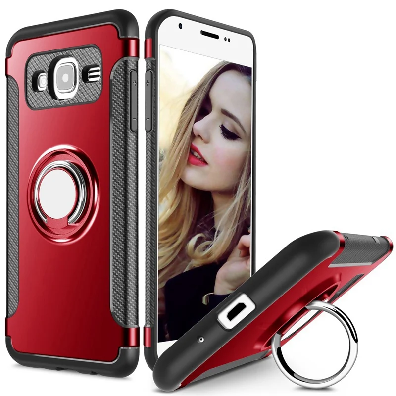 Чехол upaitou для samsung Galaxy J3 J5 J7 чехол J510F J710F J320 держатель, подставка, на магните, на присоске, кронштейн чехол 360 медное кольцо вращающийся - Цвет: Красный