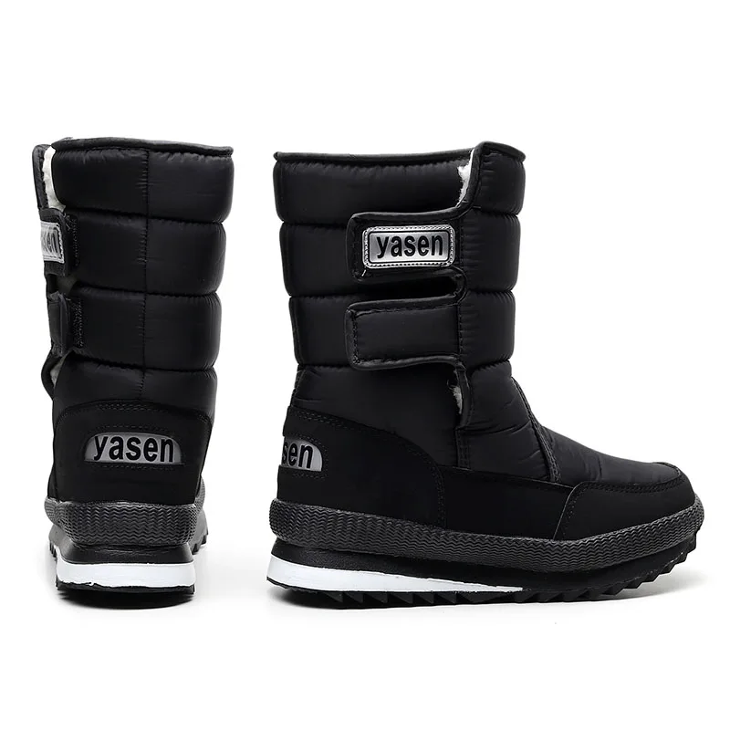 Мужские кожаные ботинки черные на толстом плюше водонепроницаемая нескользящая