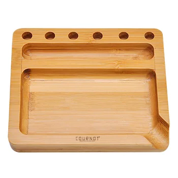 

COURNOT Natural Bamboo Rolling Tray With Cigarette Paper Cone Holder 131MM*151MM Bamboo Rolling Trays Tool Easy To Clean