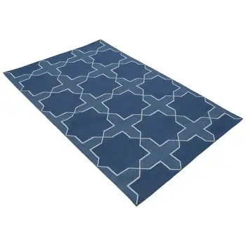 

111x167 Cm White Handmade Dhurrie Rug-4x5 Ft