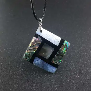 

CSJ Natural Abalone Shell Pendant Necklace Square 40mm Glamour Women Wedding Party Jewelry